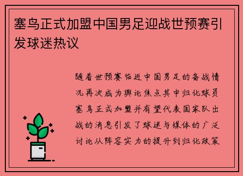 塞鸟正式加盟中国男足迎战世预赛引发球迷热议